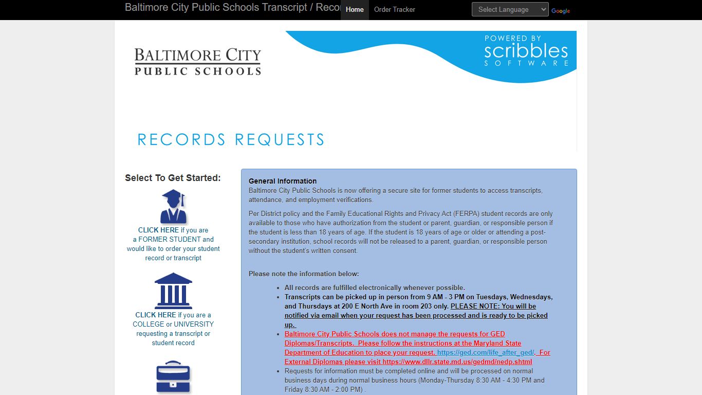 Baltimore City Public Schools Transcript / Records Request